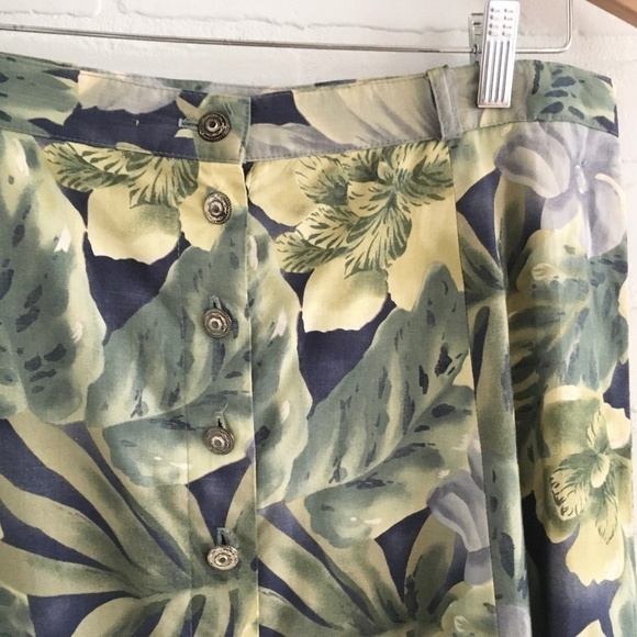 NWOT Vintage Midi Skirt Floral Tropical Leaves Print Button down Blue Cream 16 - Picture 5 of 9